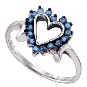 10kt Womens Blue Color Diamond Heart Ring 1/4 Cttw